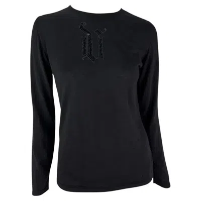 Pre-owned Gianni Versace Couture F/w 2002 Gianni Versace By Donatella Black Sequin 'v' Monogram Knit Sweater