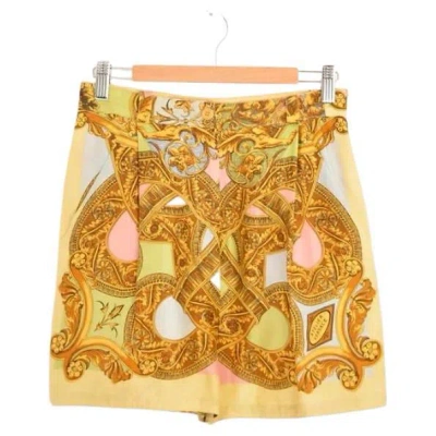 Pre-owned Gianni Versace Couture Gianni Versace 1990s Atelier Pastel Silk Baroque High Waisted Lounge Shorts 26" In White