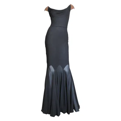 Pre-owned Gianni Versace Couture Gianni Versace Backless Silk Dress With Leather Trim In Black