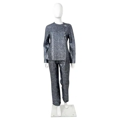 Pre-owned Gianni Versace Couture Gianni Versace By Donatella F/w 1998 Satin Embellished Wool Set In Gray