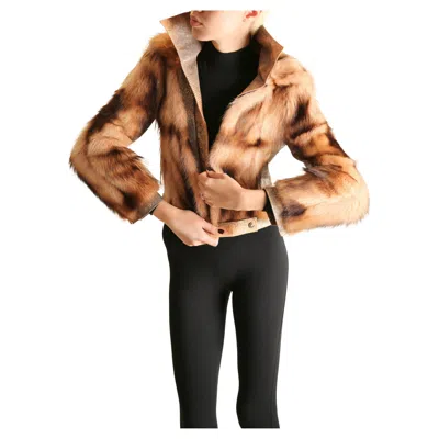 Pre-owned Gianni Versace Couture Gianni Versace Fall 2000 Pink Brown Fox Fur Python Embossed Leather Coat Jacket
