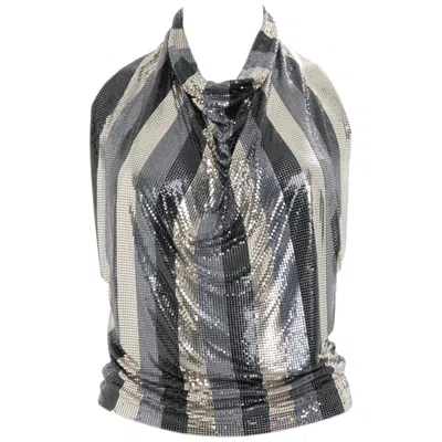 Pre-owned Gianni Versace Couture Gianni Versace F/w 1983 Black Gold & Silver Oroton Chainmail Halter Top