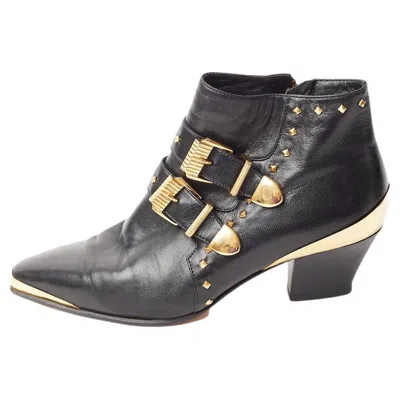 Pre-owned Gianni Versace Couture Gianni Versace F/w 1992 Miss S&m Runway Studded Leather Ankle Boots In Black