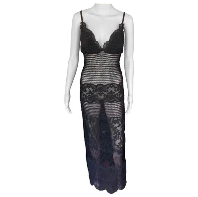 Pre-owned Gianni Versace Couture Gianni Versace F/w 1993 Runway Couture Sheer Knit Mesh Lace Evening Dress Gown In Black