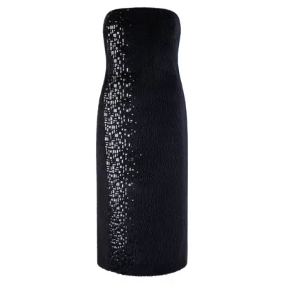 Pre-owned Gianni Versace Couture Gianni Versace F/w 1998 Vtg Black Alpaca Wool Sequin Embellished Strapless Dress