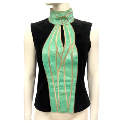 Pre-owned Gianni Versace Couture Gianni Versace F/w 2000 Runway Suede Leather & Blue Python Turtleneck Top