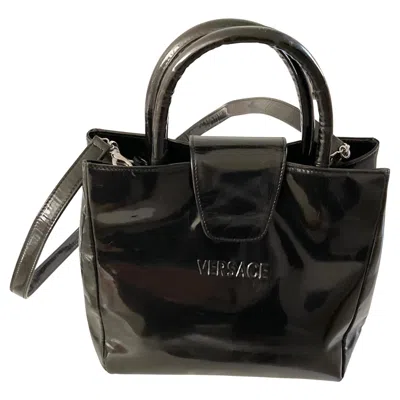 Pre-owned Gianni Versace Couture Gianni Versace Handbag Shoulderbag 1990s Glossy Leather Lacquer In Black