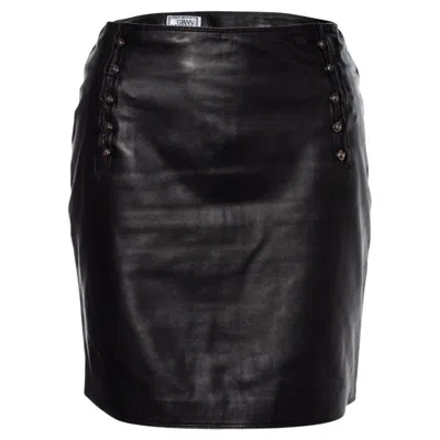 Pre-owned Gianni Versace Couture Gianni Versace, Leather Skirt With Medusa Pins In Black
