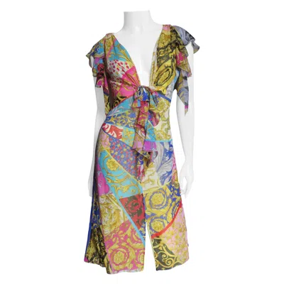 Pre-owned Gianni Versace Couture Gianni Versace Silk Patchwork Print Dress In Brown