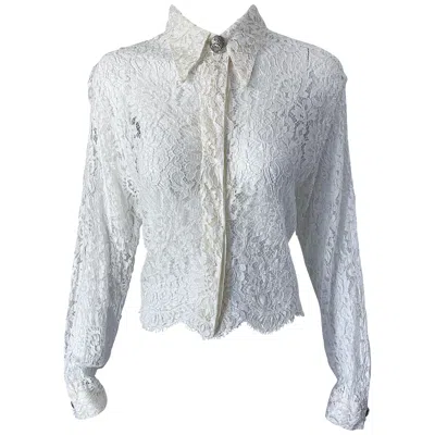 Pre-owned Gianni Versace Couture Kate Moss  1994 White Lace Size 44 8 10 Crop Top 90s