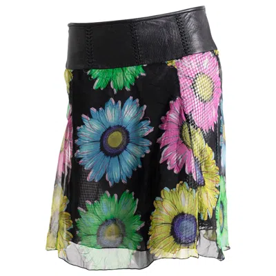 Pre-owned Gianni Versace Couture Leather And Silk Short Skirt 1990s In Black
