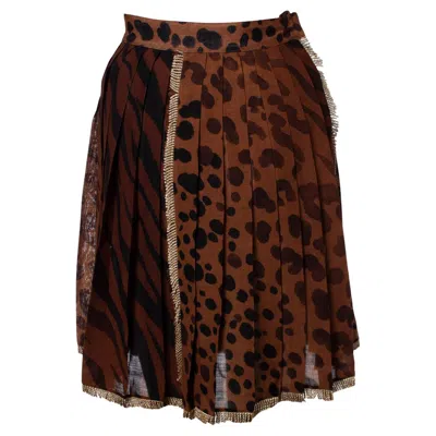 Pre-owned Gianni Versace Couture , Leopard Printed And Pleated Skirt In Black