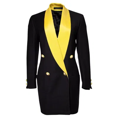 Pre-owned Gianni Versace Couture , Maxi Blazer With Yellow Collar