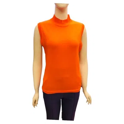 Pre-owned Gianni Versace Couture Neon Orange Rayon Ribbed Mock Neck Sleeveless Top