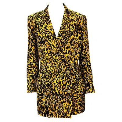 Pre-owned Gianni Versace Couture Nwt F/w 1992  Leopard Print Wool Double Breasted Blazer In Black