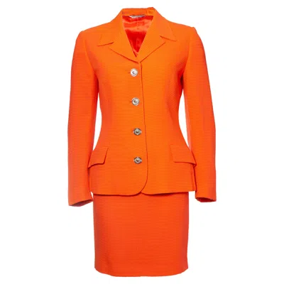 Pre-owned Gianni Versace Couture , Orange Blazer And Skirt With Medusa Buttons