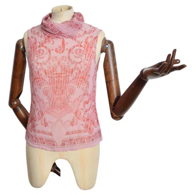Pre-owned Gianni Versace Couture Pink Silk Baroque Rococo Pattern Sleeveless Blouse - Top