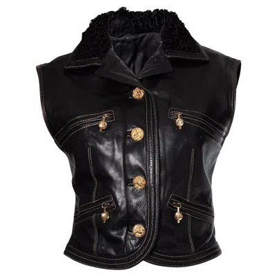 Pre-owned Gianni Versace Couture , Runway Leather Vest In Black