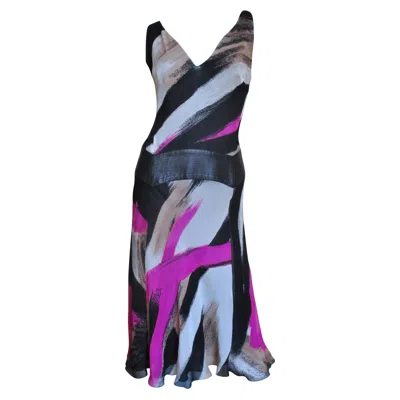 Pre-owned Gianni Versace Couture Silk Dress With Leather Hip Band A/w 2001 In Black