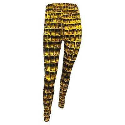 Pre-owned Gianni Versace Couture S/s 1992 Gianni Versace Runway Yellow Black Crocodile Print Leggings Tights