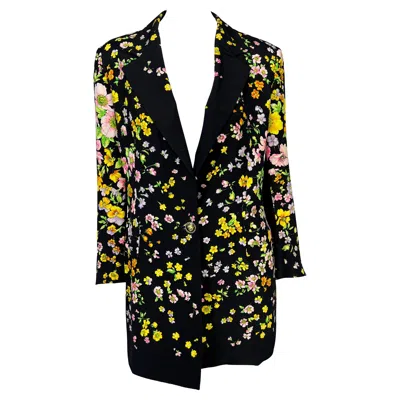 Pre-owned Gianni Versace Couture S/s 1993  Black Floral Print Silk Medusa Blazer Jacket
