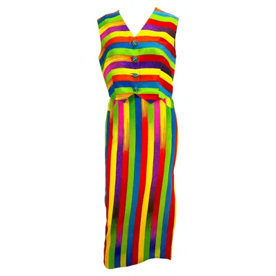 Pre-owned Gianni Versace Couture S/s 1993  Runway Ad Campaign Striped Silk Skirt Vest Set In Yellow