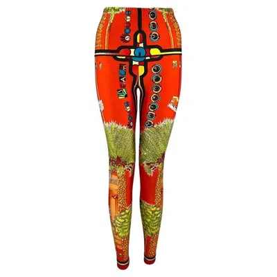 Pre-owned Gianni Versace Couture S/s 1993 Gianni Versace South Beach Miami Sunset Orange Red Florida Print Tights