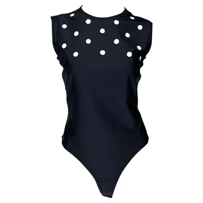 Pre-owned Gianni Versace Couture S/s 1994  Runway Eyelet Cutout Stretch Black Bodysuit Top
