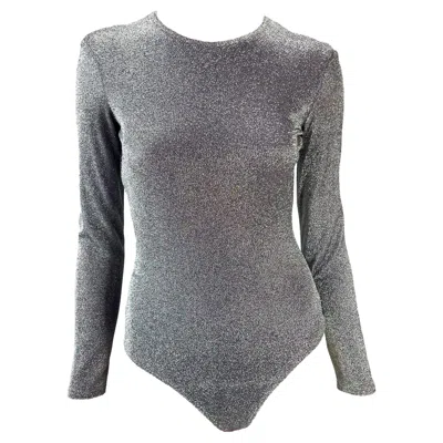 Pre-owned Gianni Versace Couture S/s 1994  Silver Lurex Periwinkle Stretch Bodysuit In Blue