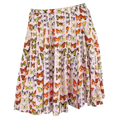 Pre-owned Gianni Versace Couture S/s 1995 Gianni Versace Prototype Pink Butterfly Print Pleated Skirt It42