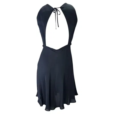 Pre-owned Gianni Versace Couture S/s 1997  Runway Ad Navy Silk Backless Tie Flare Dress In Blue