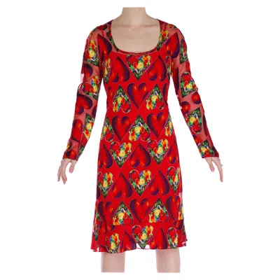 Pre-owned Gianni Versace Couture S/s 1997 Look#30  Heart Print Red Dress