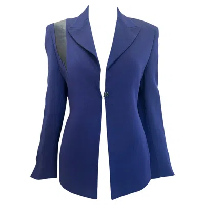 Pre-owned Gianni Versace Couture S/s 1998 Royal Blue Blazer With Leather Stripe