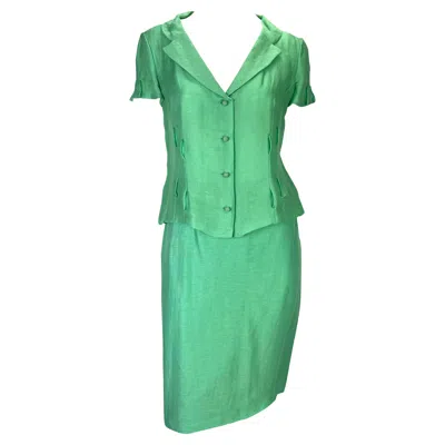 Pre-owned Gianni Versace Couture S/s 1999 Gianni Versace By Donatella Runway Ad Seafoam Green Linen Silk Suit