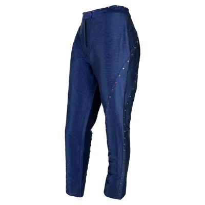 Pre-owned Gianni Versace Couture S/s 2000 Gianni Versace By Donatella Runway Blue Chambray Pink Rhinestone Pants