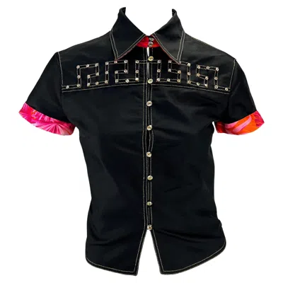 Pre-owned Gianni Versace Couture S/s 2000 Gianni Versace By Donatella Runway Pink Jungle Print Rhinestone Top