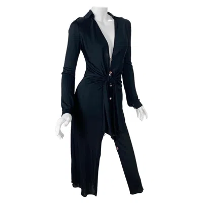 Pre-owned Gianni Versace Couture S/s 2000 Vintage  Runway Black Deep V-neck Dress