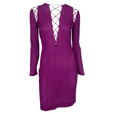 Pre-owned Gianni Versace Couture S/s 2002 Gianni Versace By Donatella Runway Sheer Purple Eyelet Plunging Dress
