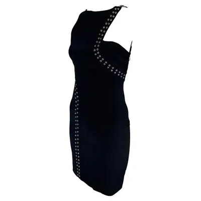 Pre-owned Gianni Versace Couture S/s 2003 Gianni Versace By Donatella Medusa Grommet Bodycon Black Cutout Dress