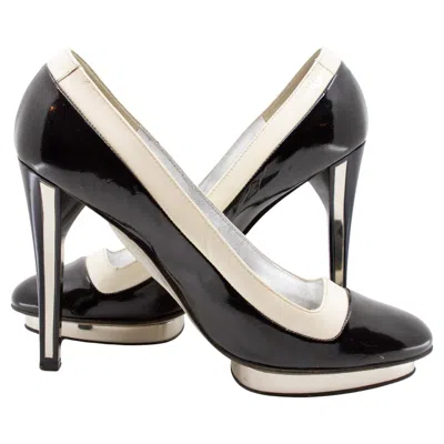 Pre-owned Gianni Versace Couture Versace Black And White Patent Leather Mirrored Platforms, Size 38.5