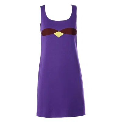Pre-owned Gianni Versace Couture Vintage 1990s 90s Color Block Wool Shift Dress In Purple