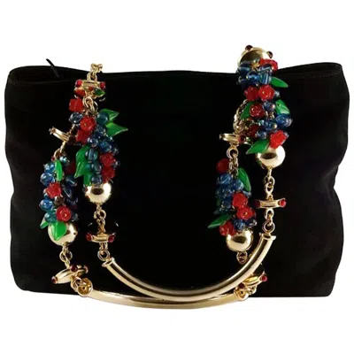 Pre-owned Gianni Versace Couture Vintage 1991  Andy Warhol Suede Beaded Metal Handle Bag In Black
