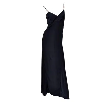 Pre-owned Gianni Versace Couture Vintage Black Silk Gown With Swarovski Crystals, 1990s