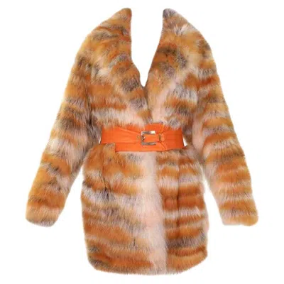 Pre-owned Gianni Versace Couture Vintage  Red Fox Fur Coat With Leather Belt