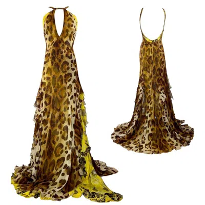 Pre-owned Gianni Versace Couture Vintage Leopard Evening Gown Size 40it Spring/summer 2002 In Brown