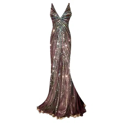 Pre-owned Gianni Versace Couture Vintage Sequin & Bead Embellished Evening Gown Size 42it In Black
