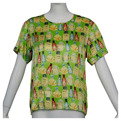 Pre-owned Gianni Versace Couture Vintage Versace Perfume Print Green Novelty Blouse Top