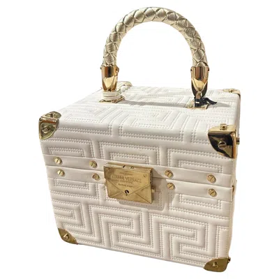 Pre-owned Gianni Versace Couture White Leather And Brass Luxury Beauty Case