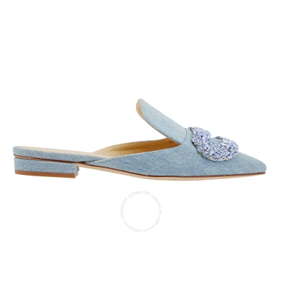 Giannico Daphne Crystal-embellished Woven Flat Sandals In Blue