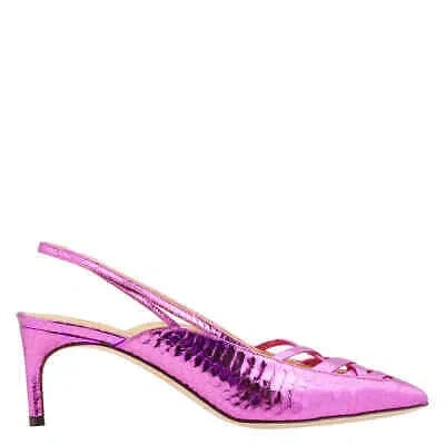 Pre-owned Giannico Fuchsia Amelia 60 Python Slingback Pumps In Pink